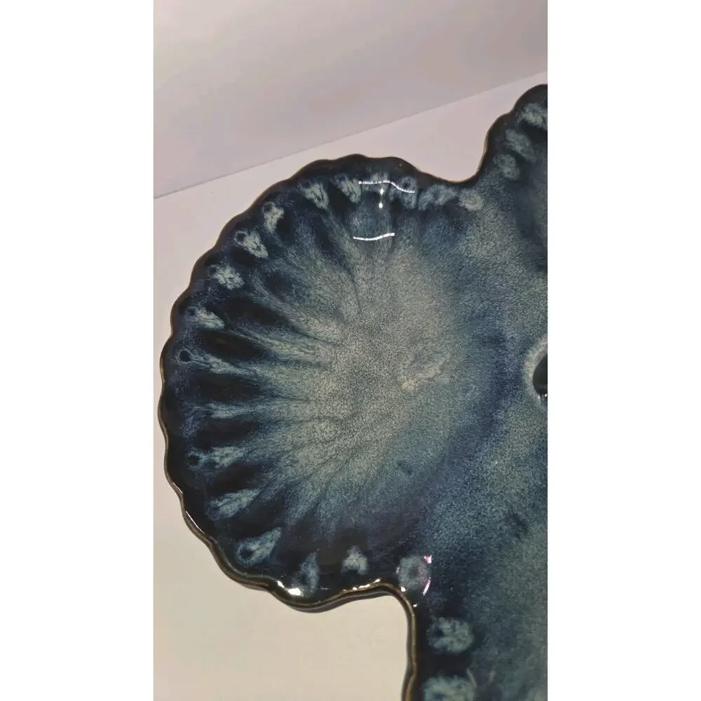 MCM 1960s California Pottery Blue Triple Section Scallop Shell Serving Tray